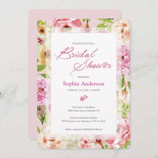 Hübsch in Pink-Aquarell-Brautparty Einladung (Vorne/Hinten)