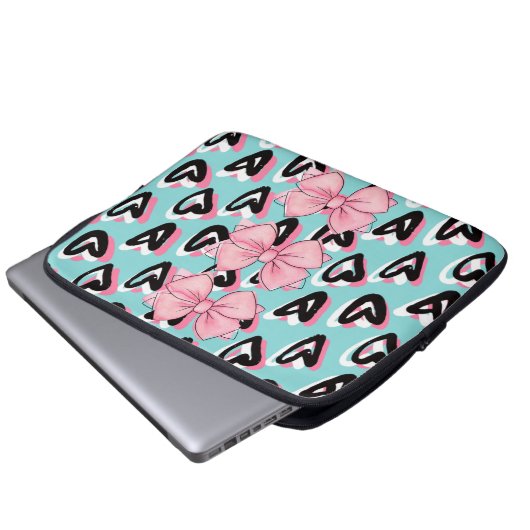 Hübsch in Pink & Black BowHeart Laptop-Sieb Laptopschutzhülle (Vorne Knopf)