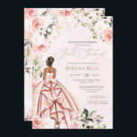 Hübsch in Pink Blush Rose 16 . Geburtstag Geburtst Einladung<br><div class="desc">Elegantes luxuriöses Design mit weichen Rosen und weißen Rosen,  goldenen Akzenten und einer schönen Puppe in einem luxuriösen glamourösen,  blumigen Ball-Gown. Der gesamte Text ist vollständig anpassbar.</div>