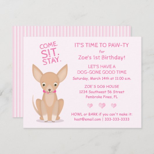 Hübsch in Pink Chihuahua Einladung (Vorne/Hinten)
