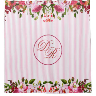 HÜBSCH IN PINK FLORAL MONOGRAM UND STREIFEN ZU  DUSCHVORHANG