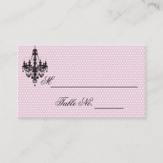 Hübsch in Pink Polka Dots mit Black Chandelier Pl Platzkarte (Vorderseite)