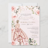 Hübsch in Pink Schöne Rose Elegante Quinceanera Einladung (Vorderseite)
