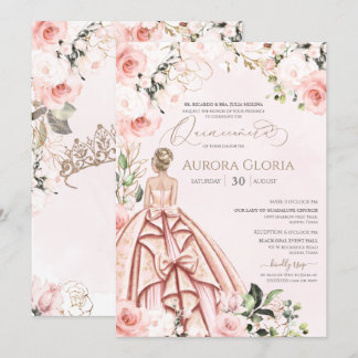 Hübsch in Pink Schöne Rose Elegante Quinceanera  Einladung