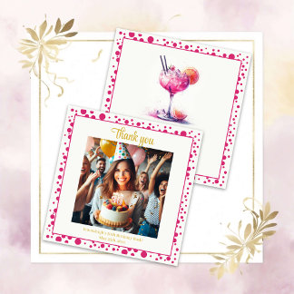 Hübsch in Pink Themed Cocktail Geburtstag Vielen D Dankeskarte