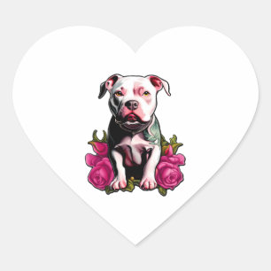 Hübsch in Pittbull Pink Rose Tattoo Style Grafik Herz-Aufkleber