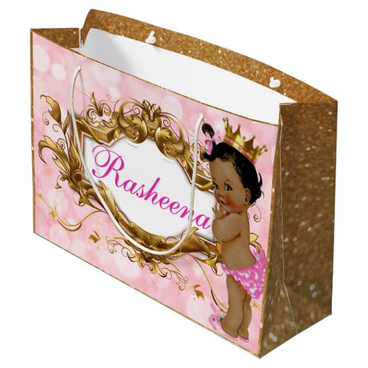 Hübsch in rosa afrikanische Prinzessin Pink & Gold Große Geschenktüte (Rückseite Schrägansicht)