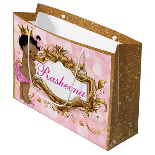 Hübsch in rosa afrikanische Prinzessin Pink & Gold Große Geschenktüte (Vorderseite Schrägansicht)