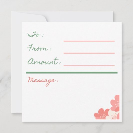 Hübsch in Rosa Blume Geschenkgutschrift Einladung (Rückseite)