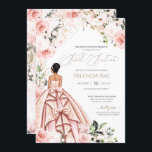 Hübsch in Rosa Blush Gown Rose Sweet 16 Birthday Einladung<br><div class="desc">Elegantes luxuriöses Design mit weichen Rosen und weißen Rosen,  goldenen Akzenten und einer schönen Puppe in einem luxuriösen glamourösen,  blumigen Ball-Gown. Der gesamte Text ist vollständig anpassbar.</div>