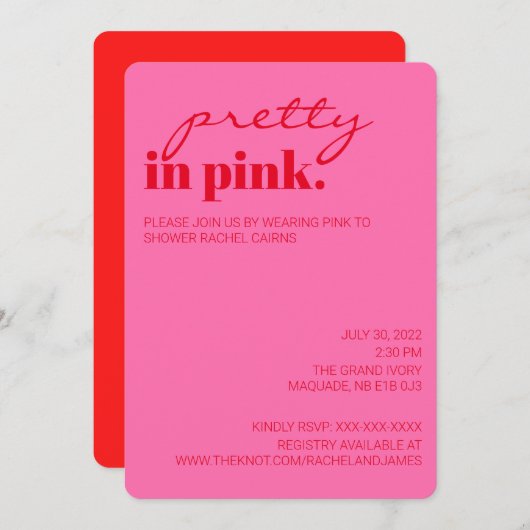 Hübsch in rosa Brautparty Einladung (Vorne/Hinten)