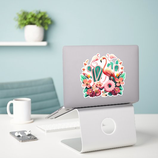 Hübsch in rosa Flamingo Sticker für alle Altersgru (Laptop auf Schreibtisch)