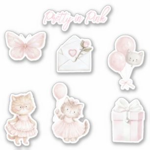 Hübsch in Rosa Katzen Ballons Schmetterling Aufkleber