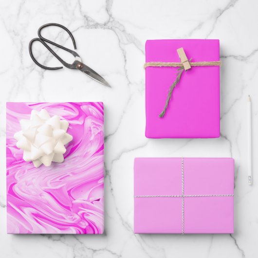 Hübsch in rosa, rosafarbenes Rosa Geschenkpapier Set (Vorderseite)