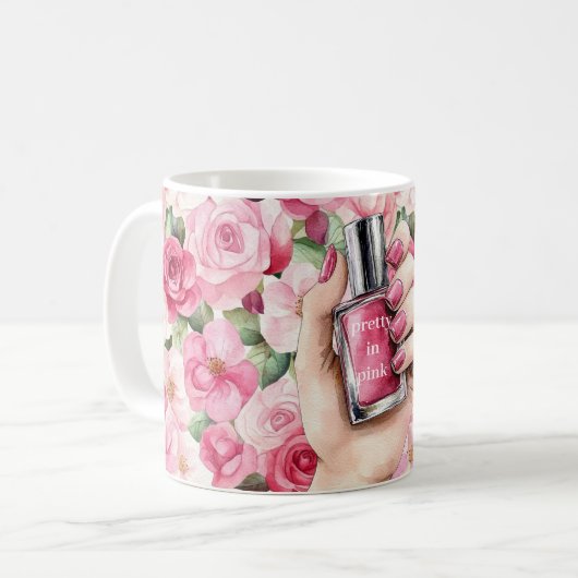 Hübsch in Rosa Roses Blumennagel Polnisch Kaffeetasse (Vorderseite Links)