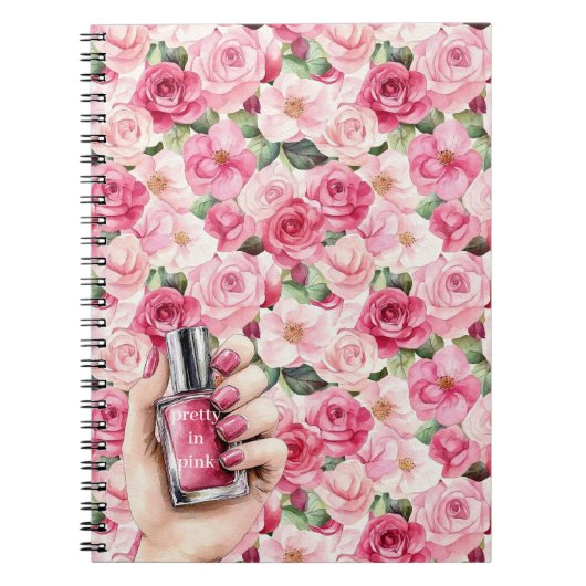 Hübsch in Rosa Roses Blumennagel Polnisch Notizblock (Vorderseite)