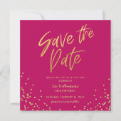 Hübsch in Rosa Save the Date Gold Glitzer Einladung (Vorderseite)