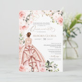 Hübsch in Rosa Schöne, weiße Rose Quinceañera Einladung (Stehend Vorderseite)