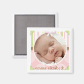 Hübsch in rosa und grüne Streifen + Punkte Geburts Magnet (Vorderseite/Rückseite)