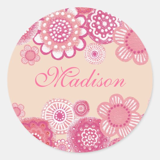 Hübsch in rosa und pfirsichfarbene Mädchen Runder Aufkleber (Vorderseite)