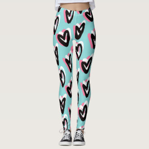 Hübsch in rosa und schwarz-grafischen Herz-Legging Leggings