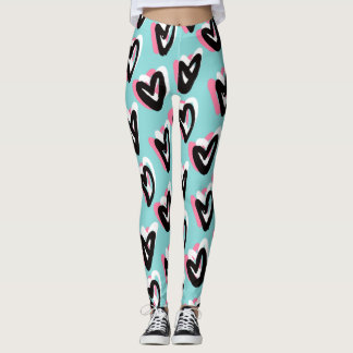 Hübsch in rosa und schwarz-grafischen Herz-Legging Leggings