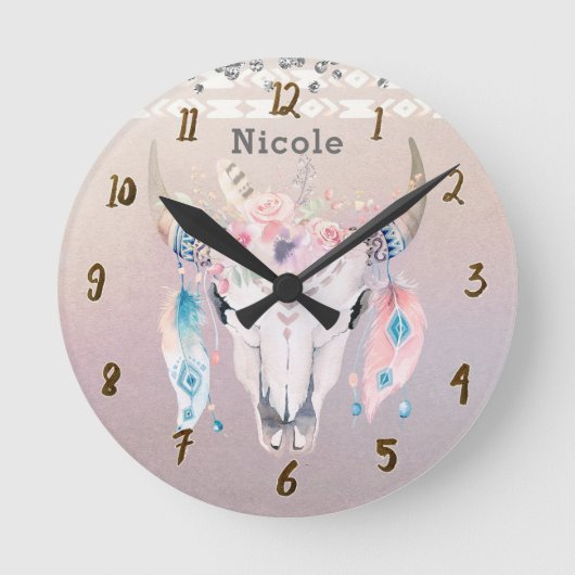 Hübsch Irisierend Boho Chic Floral Rustikal Maßges Runde Wanduhr (Vorderseite)