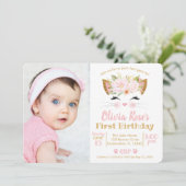 HÜBSCH KITTY Girl Cat Foto Geburtstag Einladung (Stehend Vorderseite)