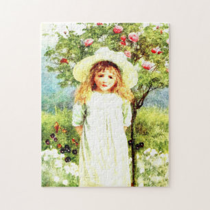 HÜBSCH KLEINE MÄDCHEN VINTAGE KUNST JIGSAW PUZZLE