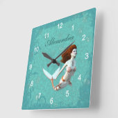 Hübsch Koi Mermaid schwimmen unter Wasser Quadratische Wanduhr (Winkel)