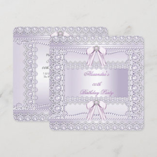 Hübsch Lavender Pearls Lace Bow Geburtstagspartei Einladung