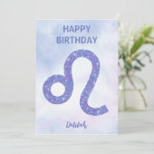 Hübsch Leo Sign Personalisiertes Lila Glück Geburt Karte (Stehend Vorderseite)