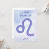 Hübsch Leo Sign Personalisiertes Lila Glück Geburt Karte (Vorderseite/Rückseite Beispiel)