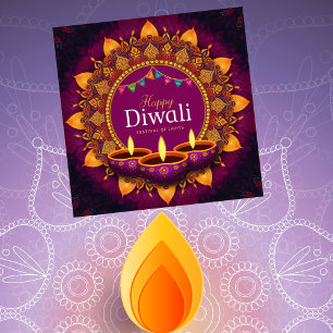 Hübsch Lila Diya Colorful Mandala Happy Diwali Feiertagskarte