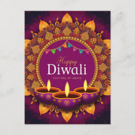 Hübsch Lila Diya Colorful Mandala Happy Diwali Feiertagspostkarte