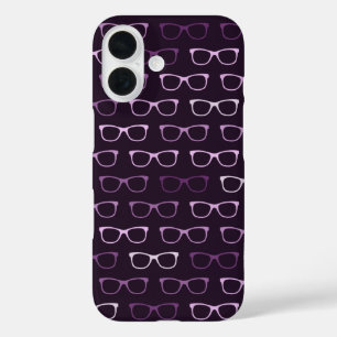 Hübsch Lila Nerdy Hipster Eyeglasses Muster iPhone 16 Hülle