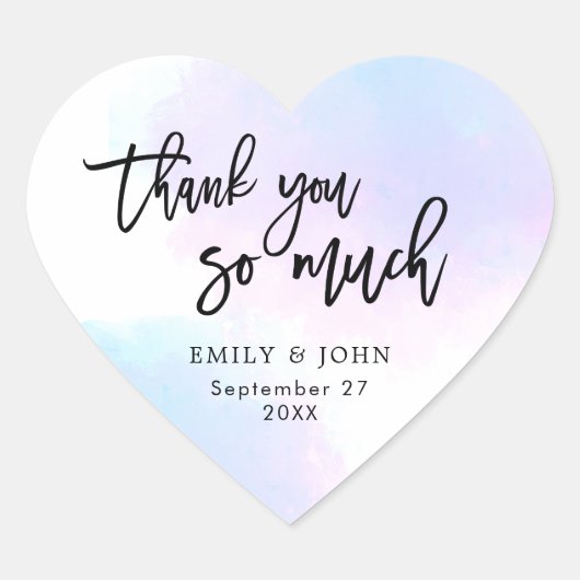 Hübsch Lilac/Pink Watercolor/Script Wedding Danke Herz-Aufkleber (Vorderseite)