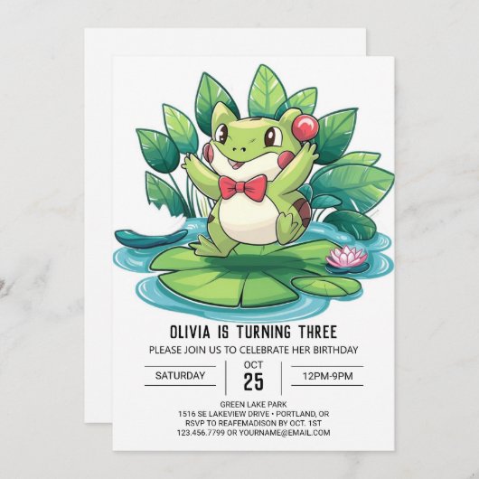 Hübsch Little Frog Digital Geburtstag Einladung (Vorne/Hinten)