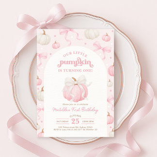 Hübsch Little Pumpkin Pink Bow Girl Geburtstag Einladung