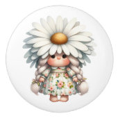 Hübsch Little White Daisy Girl Gnome Keramikknauf (Vorderseite)