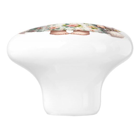 Hübsch Little White Daisy Girl Gnome Keramikknauf (Seitenansicht)