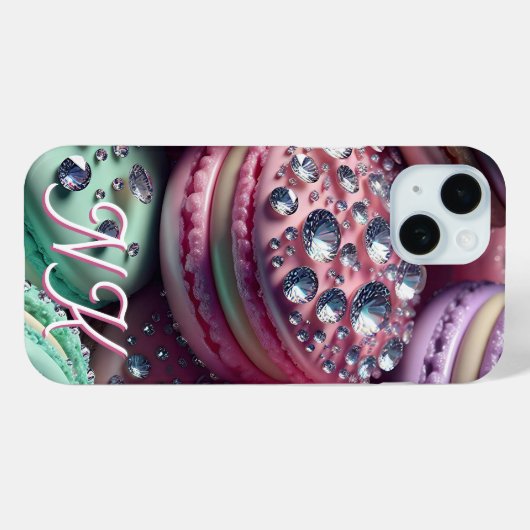 Hübsch Macaron Bling Mit Monogramm Case-Mate iPhone Hülle (Rückseite (Horizontal))
