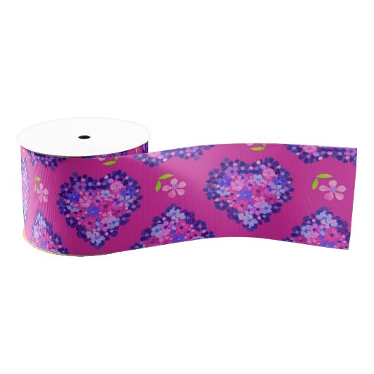 Hübsch Magenta Herz und Blume Grosgrain Ribbon Ripsband (Spule)