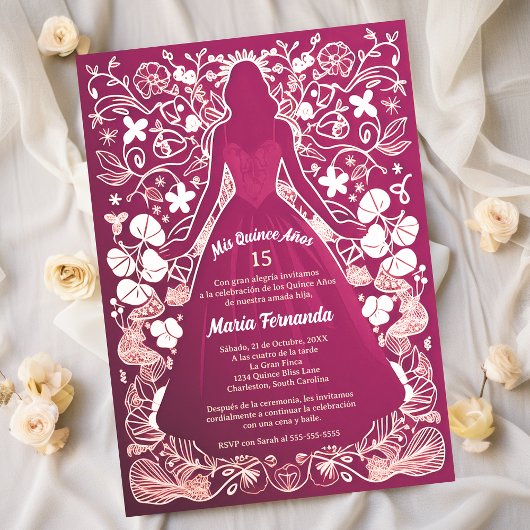 Hübsch Magenta Mis Quince Años Quinceañera Einladung