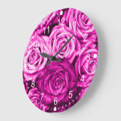Hübsch Magenta Pink Roses Blume Bouquet Große Wanduhr (Winkel)