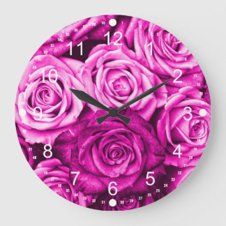Hübsch Magenta Pink Roses Blume Bouquet Große Wanduhr
