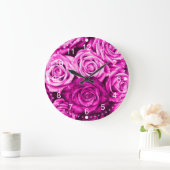 Hübsch Magenta Pink Roses Blume Bouquet Große Wanduhr (Zuhause)