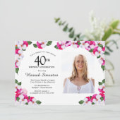 Hübsch Magenta Pink Weißes Foto 40. Geburtstag Einladung (Stehend Vorderseite)