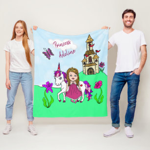 Hübsch Magenta Princess and Unicorn Personalisiert Fleecedecke