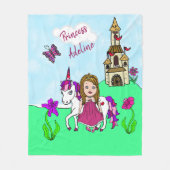 Hübsch Magenta Princess and Unicorn Personalisiert Fleecedecke (Vorderseite)